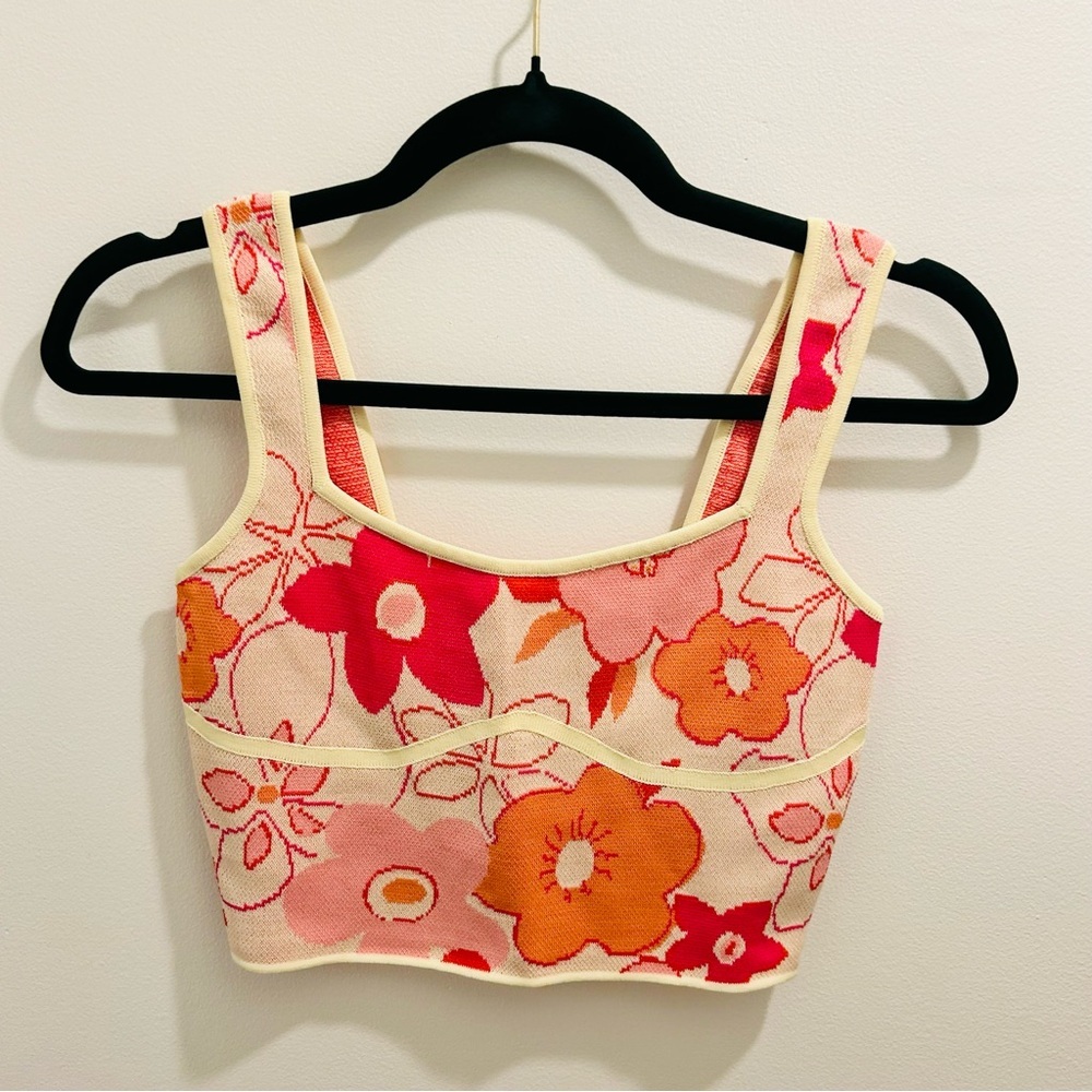 Finders Keepers Knit Crop Top XS 2 tank retro floral 90s Y2K